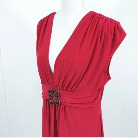 Bisou Bisou Michele Bohbot red plunge v-neck neckline cap sleeve - size 4 - Picture 6 of 7